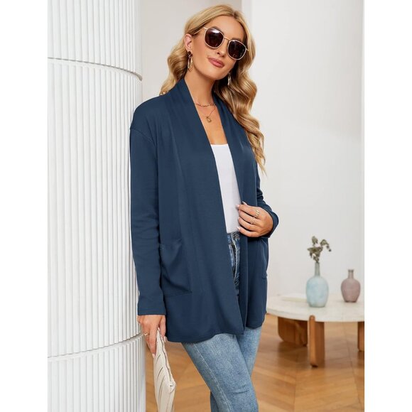 Women's Rayon-Blend Long Sleeve Open Front Cardigan Pockets Casual Lightweigh - Picture 4 of 6
